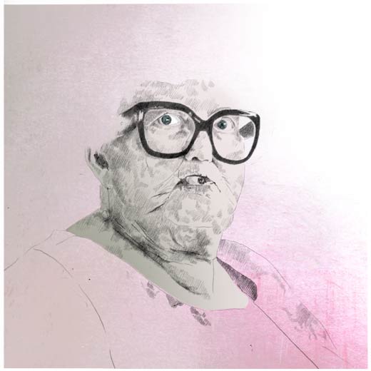 Illustration Portrait Oma Großmutter Alte Schachteln Brille Zigarette