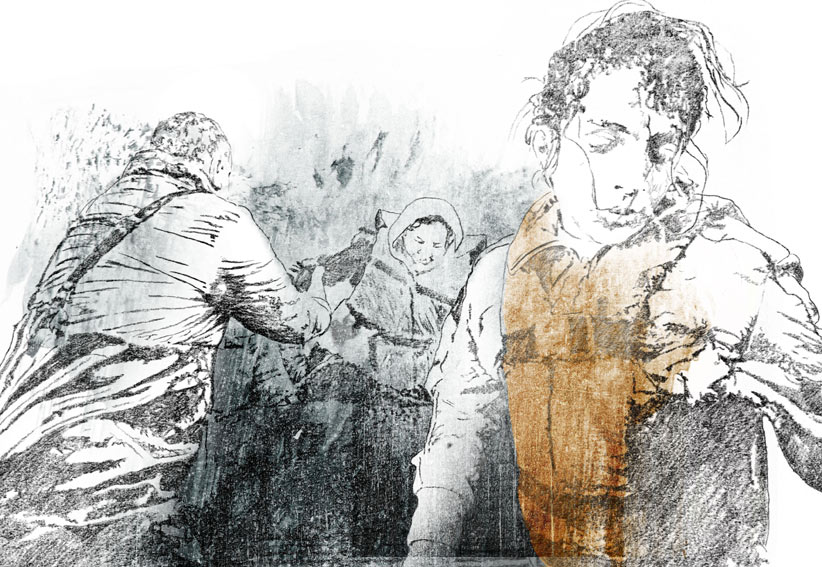 Illustration Flüchtlingskrise Flucht Lesbos