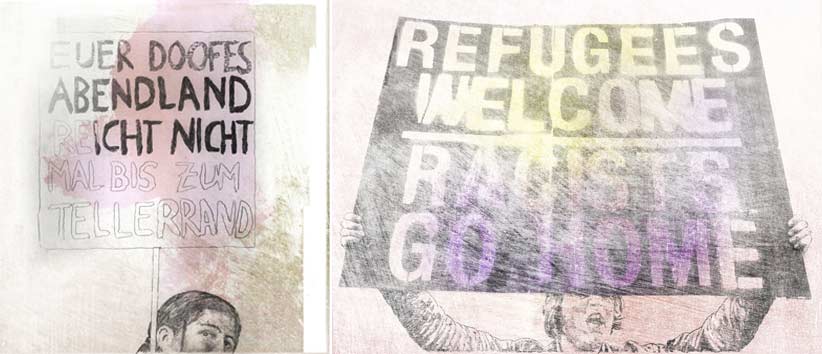 Illustration Flüchtlingskrise Refugees Welcome
