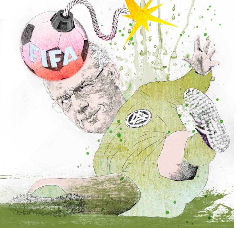 Illustration Franz Beckenbauer Sturz Fußball Bombe
