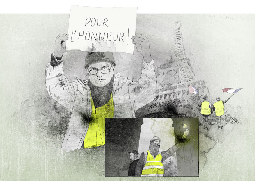 Illustration Gelbwesten Proteste Paris yellow vests Paris