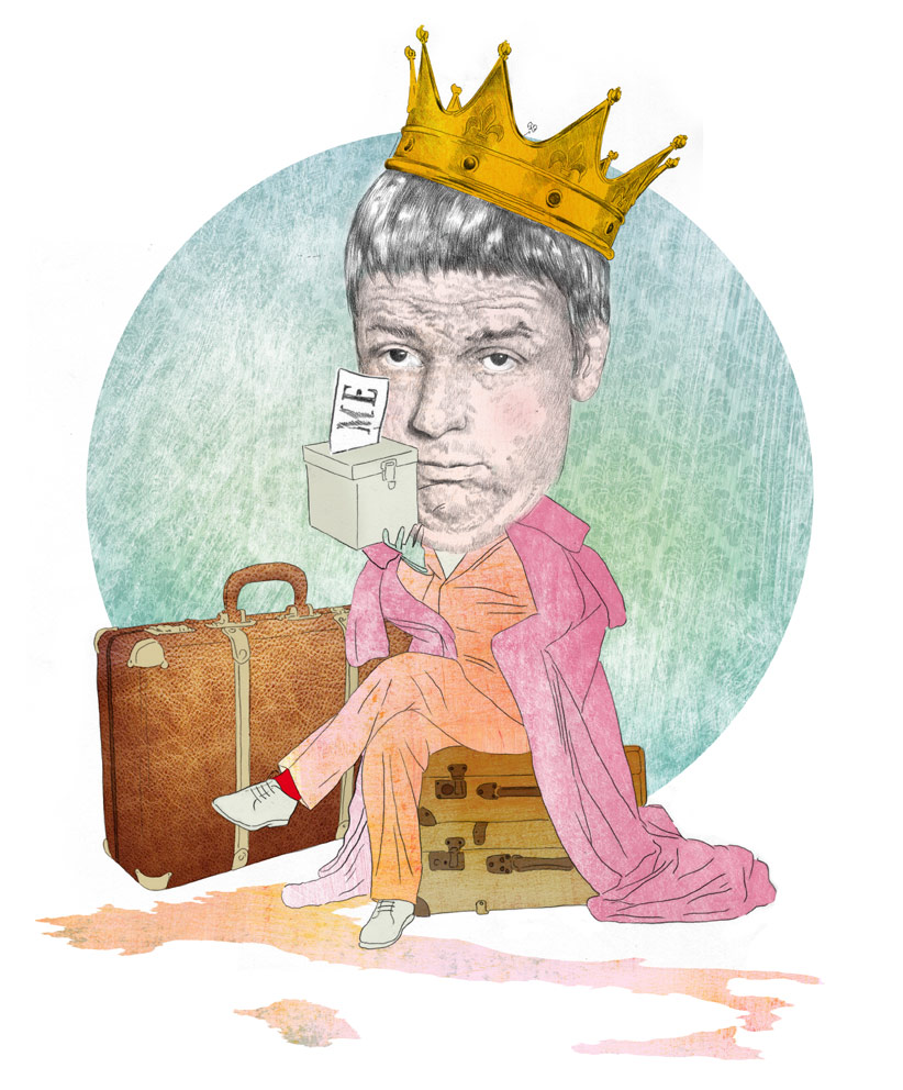 Satirische Illustration von Matteo Renzi Wahlurne und König