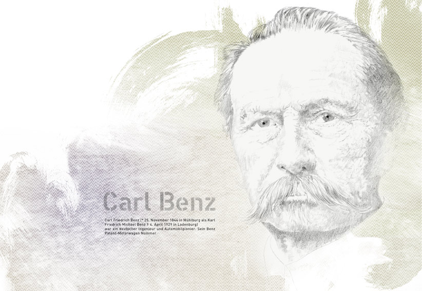 Portrait Illustration von Carl Friedrich Benz