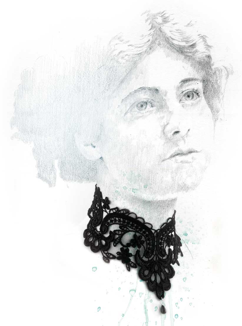 Illustration Portrait 1900 Photocollage Zeichnung Halskragen Spitze