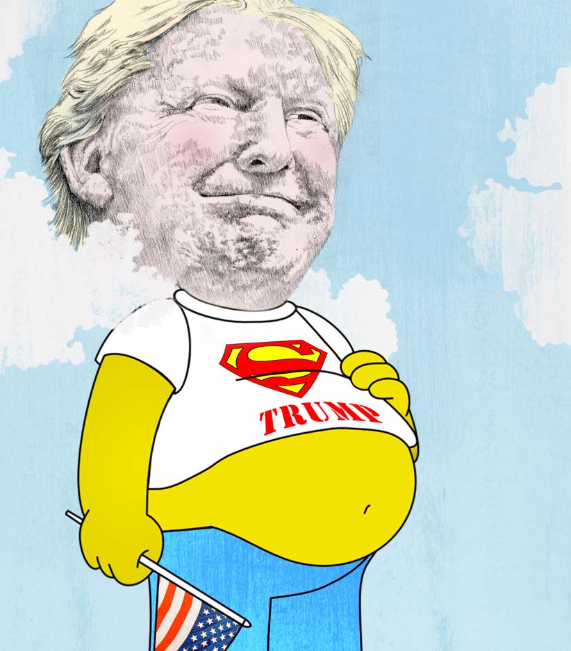 Portraitillustration Donald Trump als Homer Simpson 